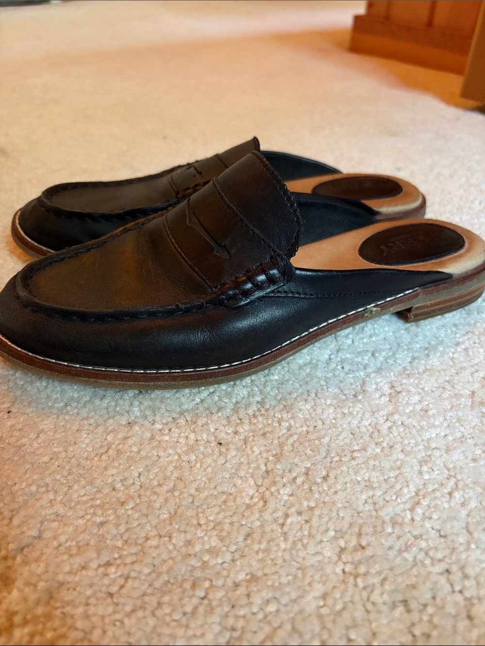 Sperry Black Leather Slip-On Mule Loafers